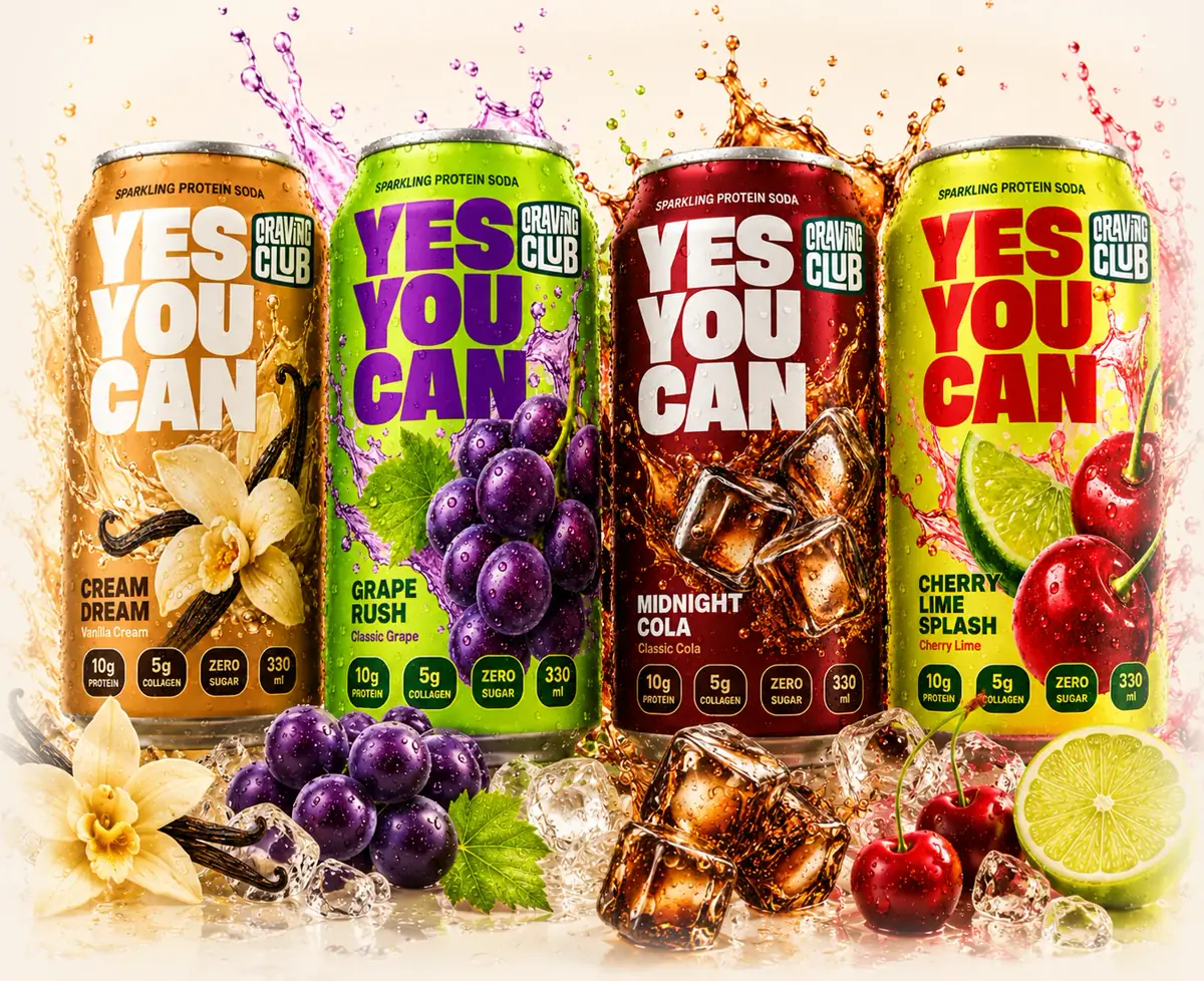 YES YOU CAN — four flavours: Cream Dream, Grape Rush, Midnight Cola, Cherry Lime Splash